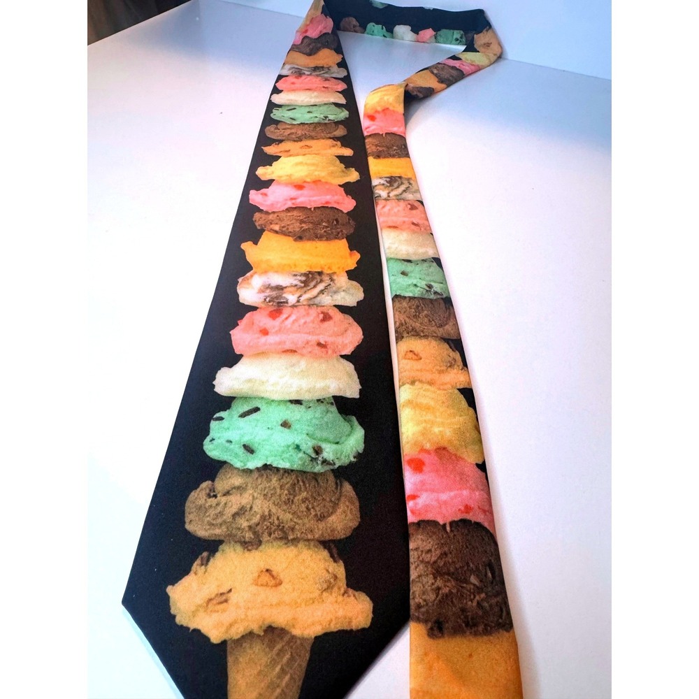 Vintage Ralph Marlin Ice Cream Scoop Necktie 1997 USA Novelty Dessert Tie
